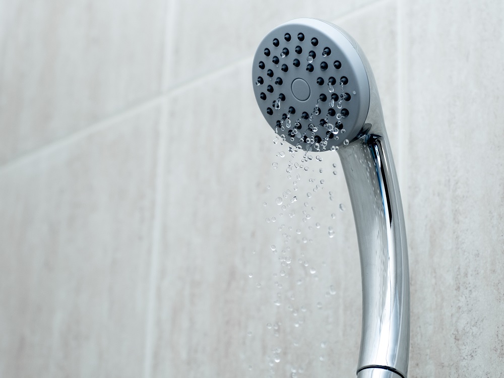 water from bathroom shower head